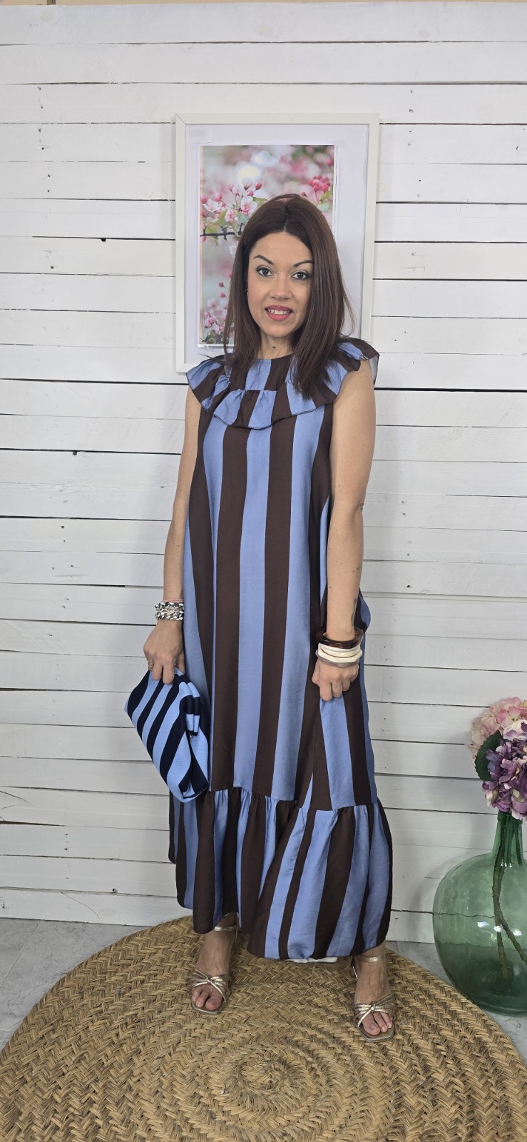 Vestido Marsella azul y choco - Imagen 5