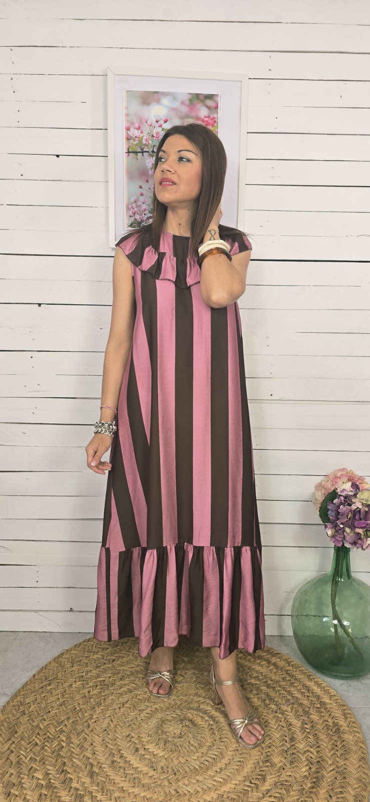 Vestido Marsella rosa y choco - Imagen 2