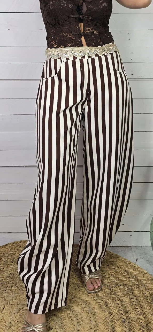 Pantalón ballón mil rayas blanco y choco - Imagen 5