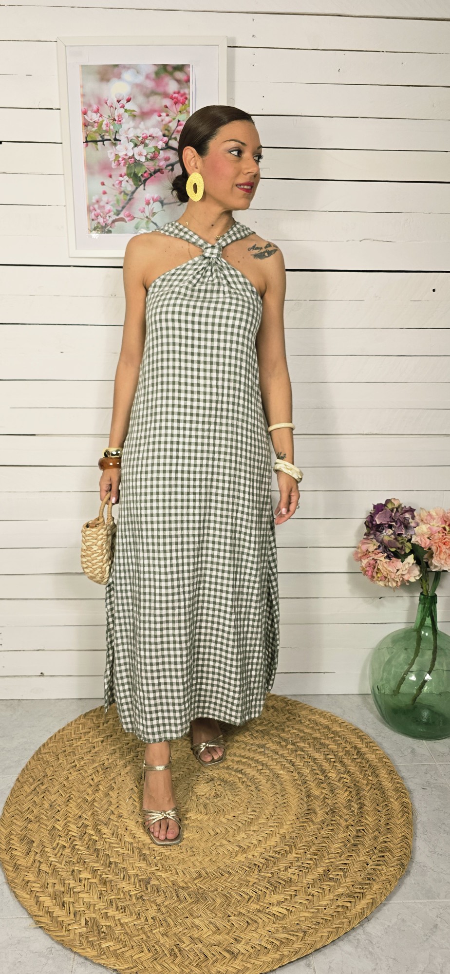 Vestido Largo Vichy kaky - Imagen 2