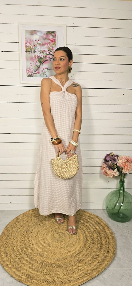 Vestido Largo Vichy rosa