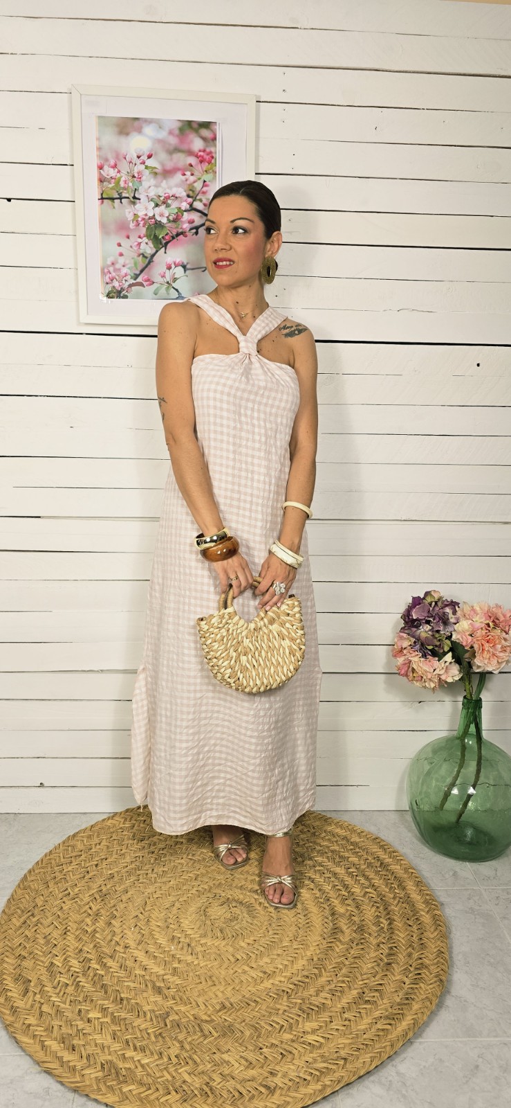 Vestido Largo Vichy rosa