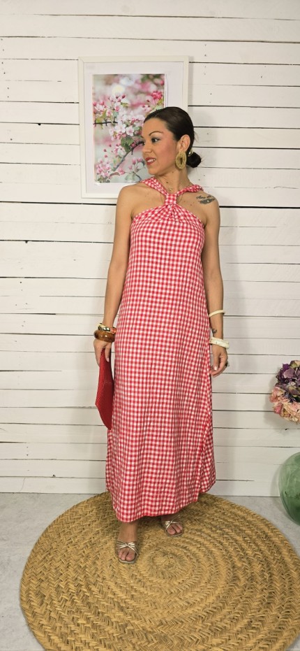Vestido Largo Vichy rojo