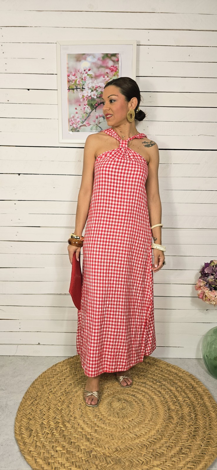 Vestido Largo Vichy rojo