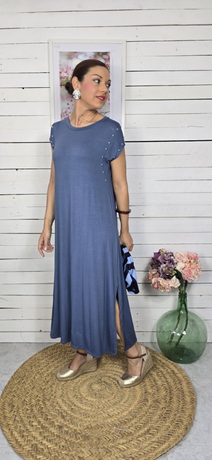 Vestido algodón tachuelas jeans