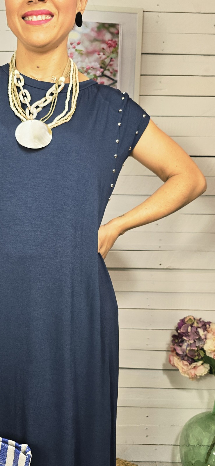 Vestido algodón tachuelas marino - Imagen 4