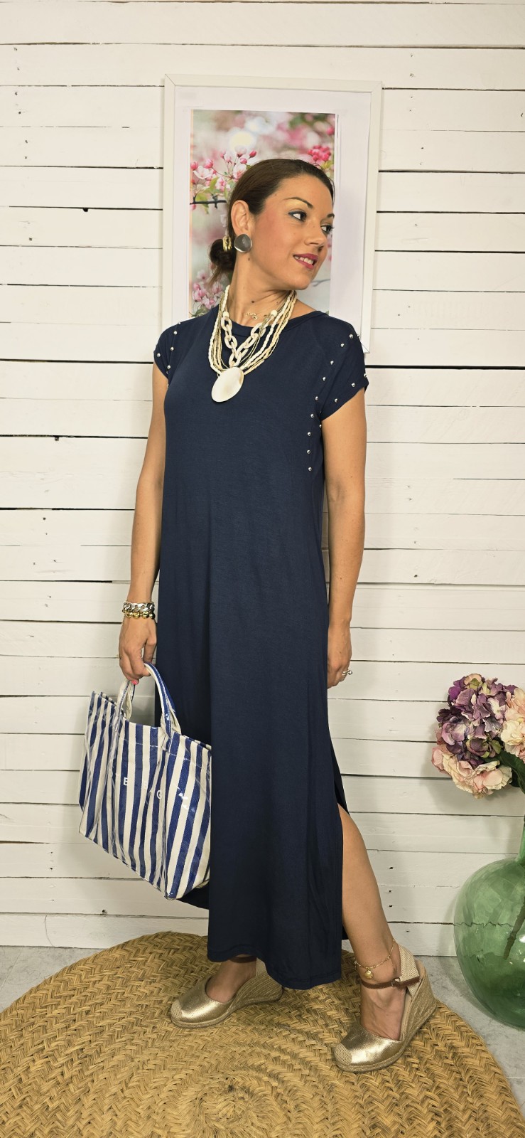 Vestido algodón tachuelas marino - Imagen 2