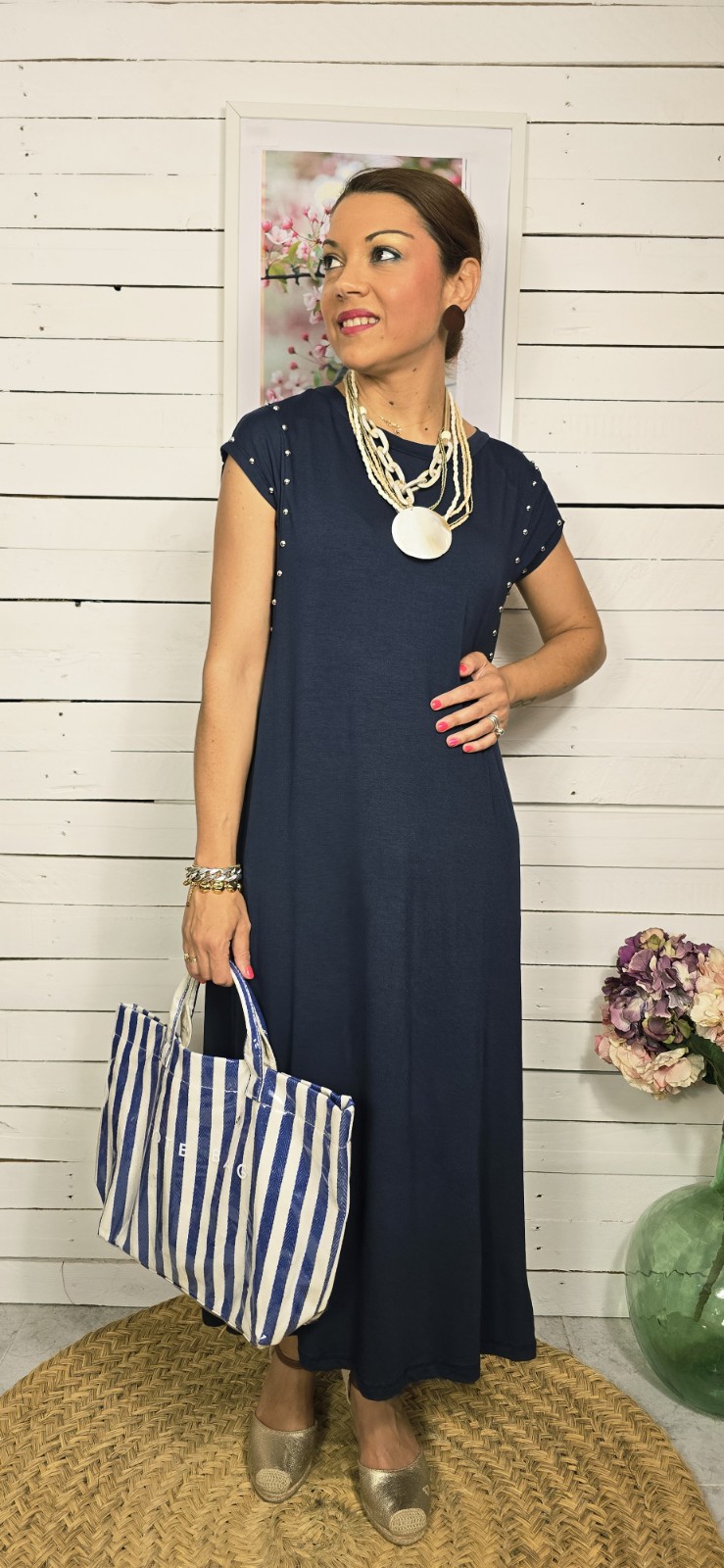 Vestido algodón tachuelas marino - Imagen 3