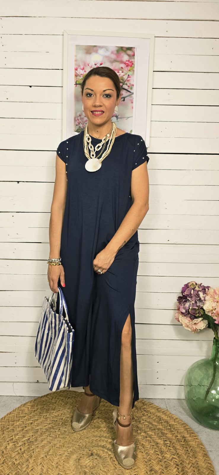 Vestido algodón tachuelas marino - Imagen 5