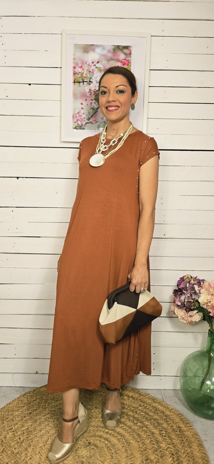Vestido algodón tachuelas terracota - Imagen 2