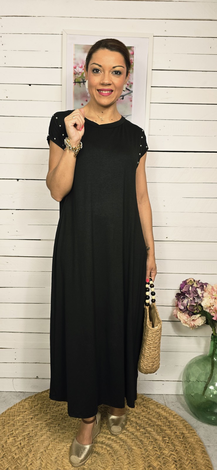 Vestido algodón tachuelas negro - Imagen 5