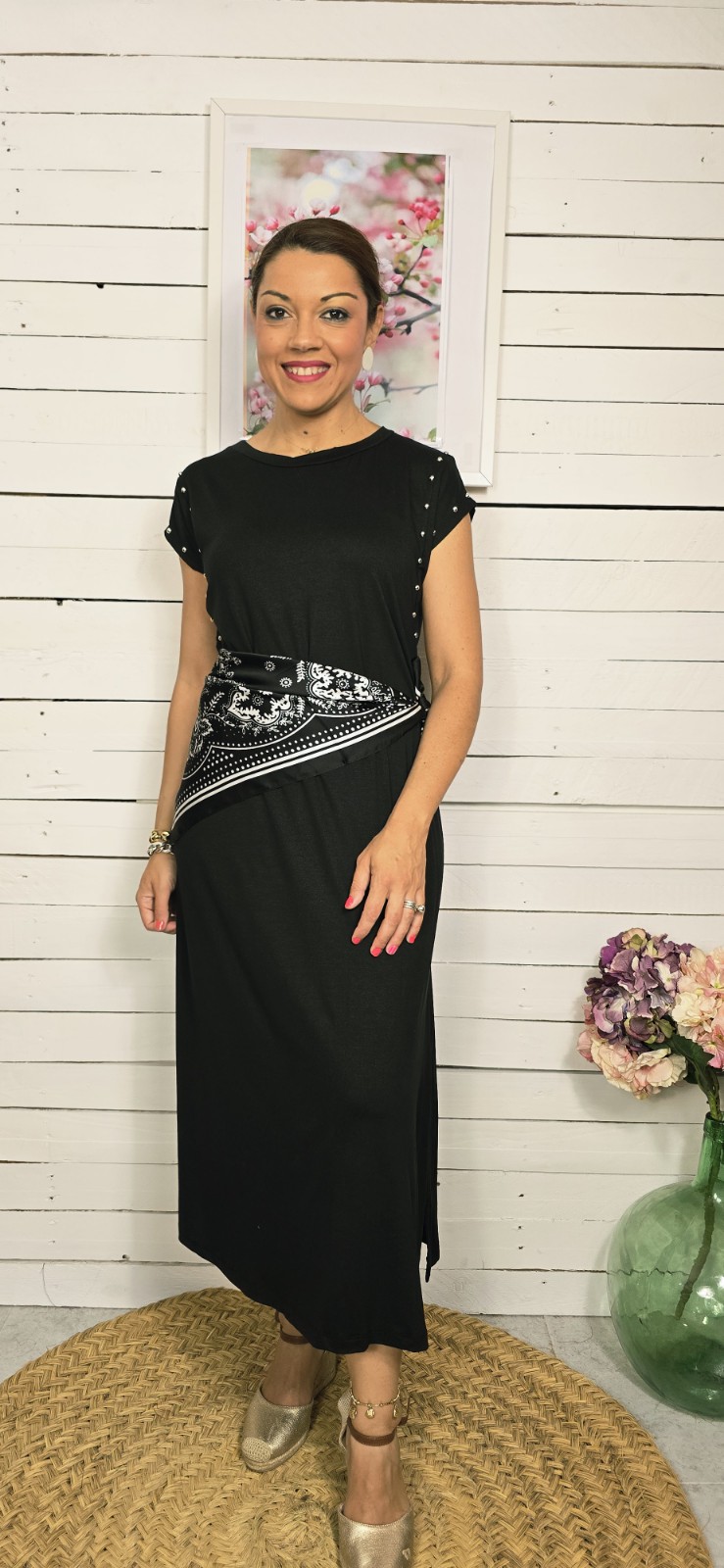 Vestido algodón tachuelas negro - Imagen 6