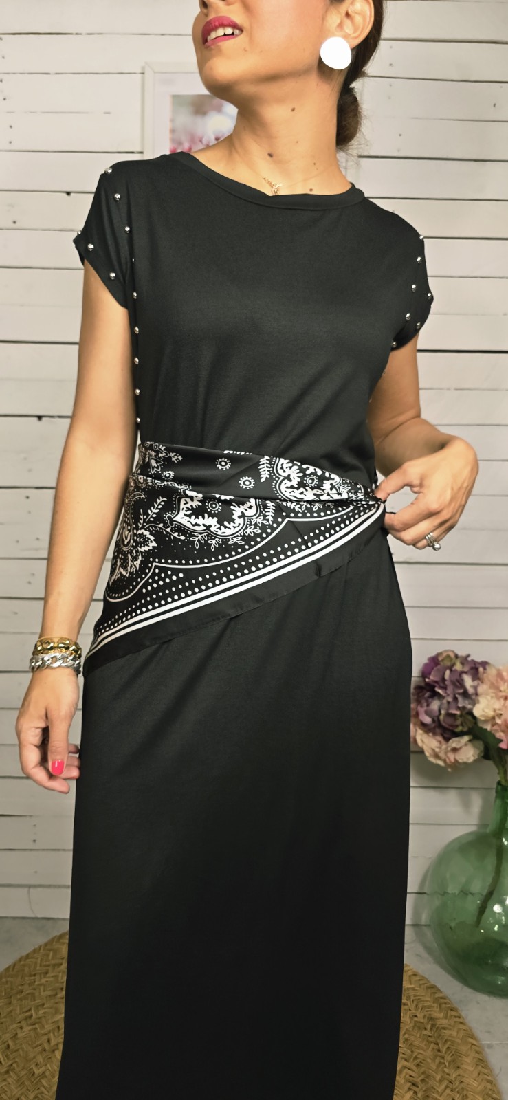 Vestido algodón tachuelas negro - Imagen 4