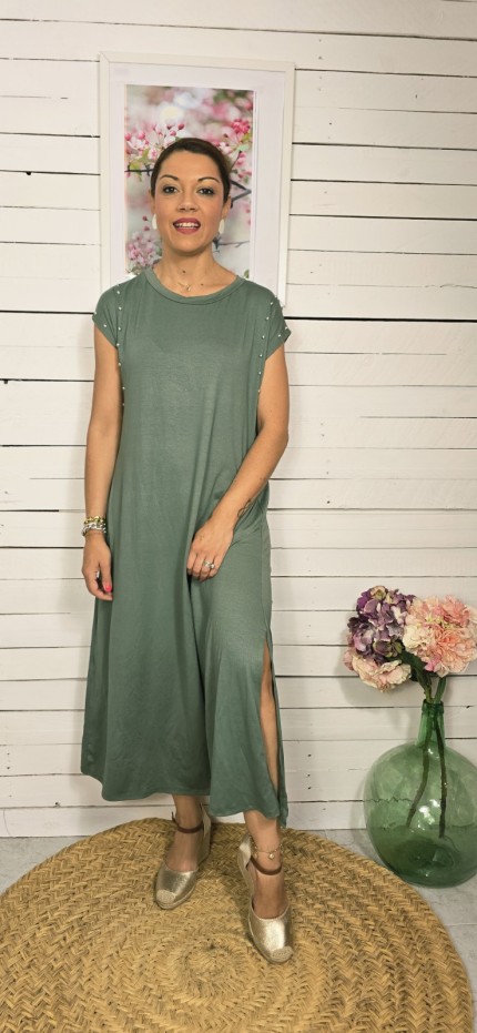 Vestido algodón tachuelas kaky