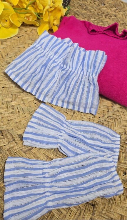 Conjunto de cuellos y puños rayas celeste - Imagen 3