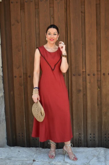 Vestido V liso teja - Imagen 2