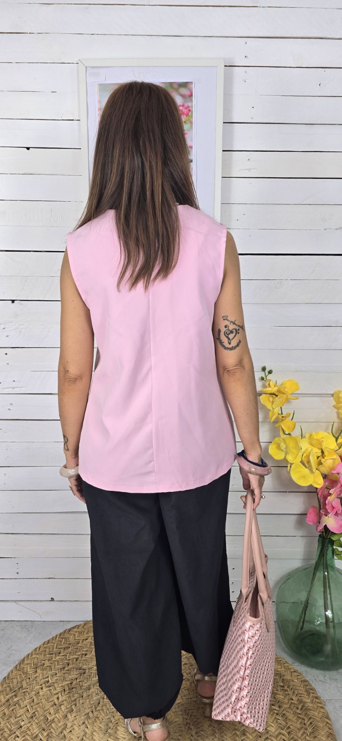 chaleco cruzado liso rosa - Imagen 5
