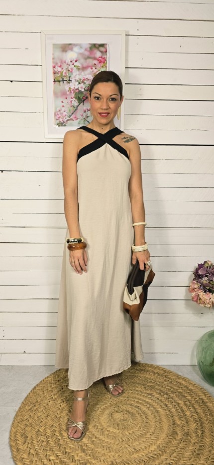 Vestido cruzado mf beige