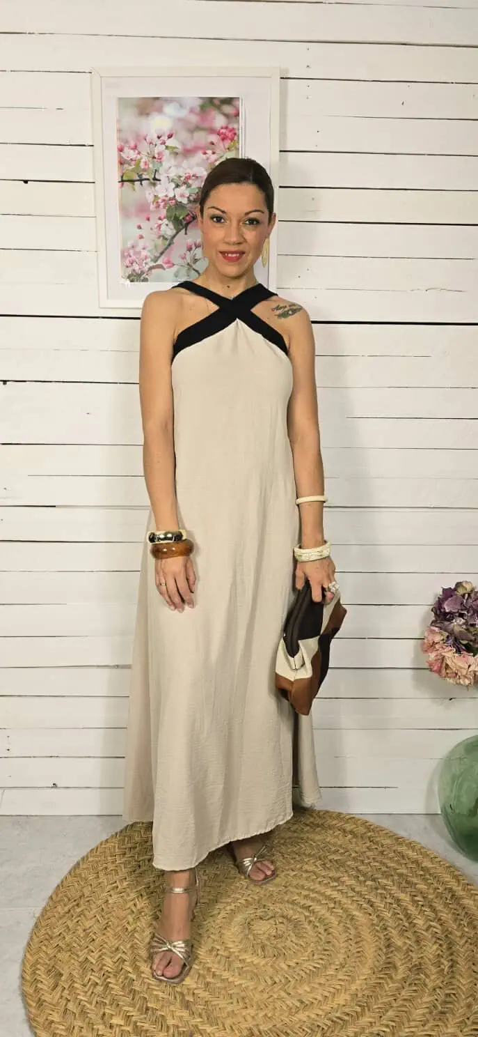 Vestido cruzado mf beige