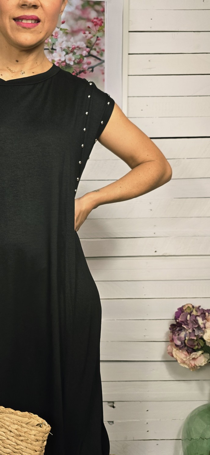 Vestido algodón tachuelas negro - Imagen 3