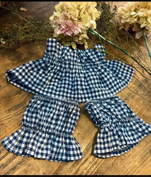 Conjunto de cuellos y puños vichy marino