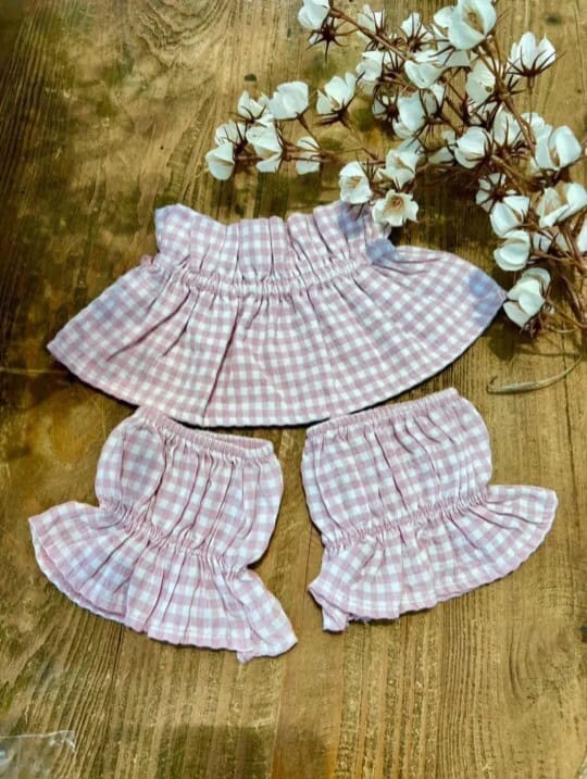 Conjunto de cuellos y puños vichy rosa