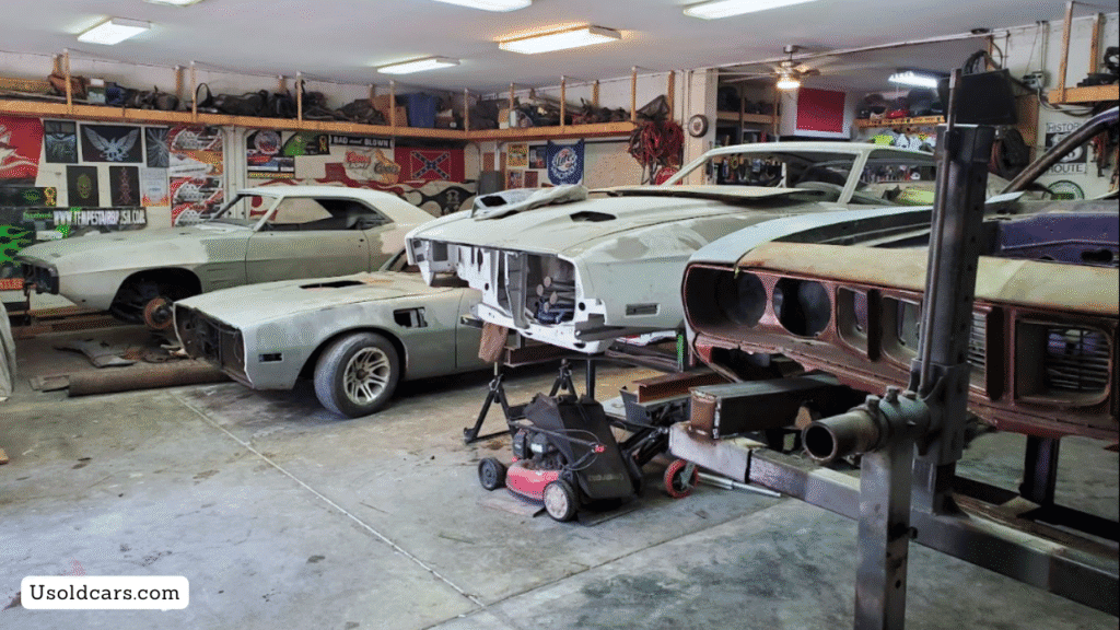 Classic car inspection focusing on chassis, engine, and interior evaluation before restoration

