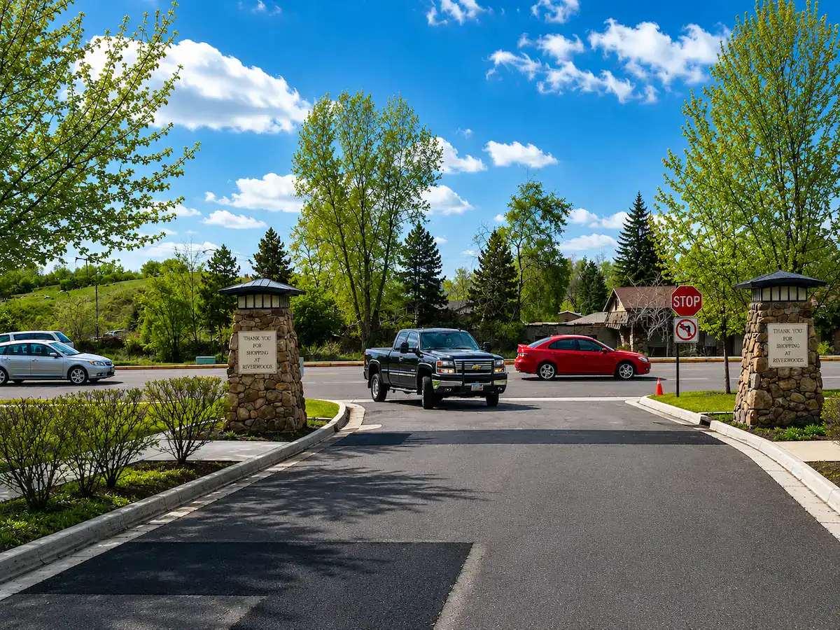 Commercial property entrance in Utah with newly completed asphalt patching repairs
