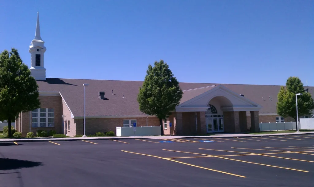 ADA-compliant handicap parking stalls in a Utah church parking lot