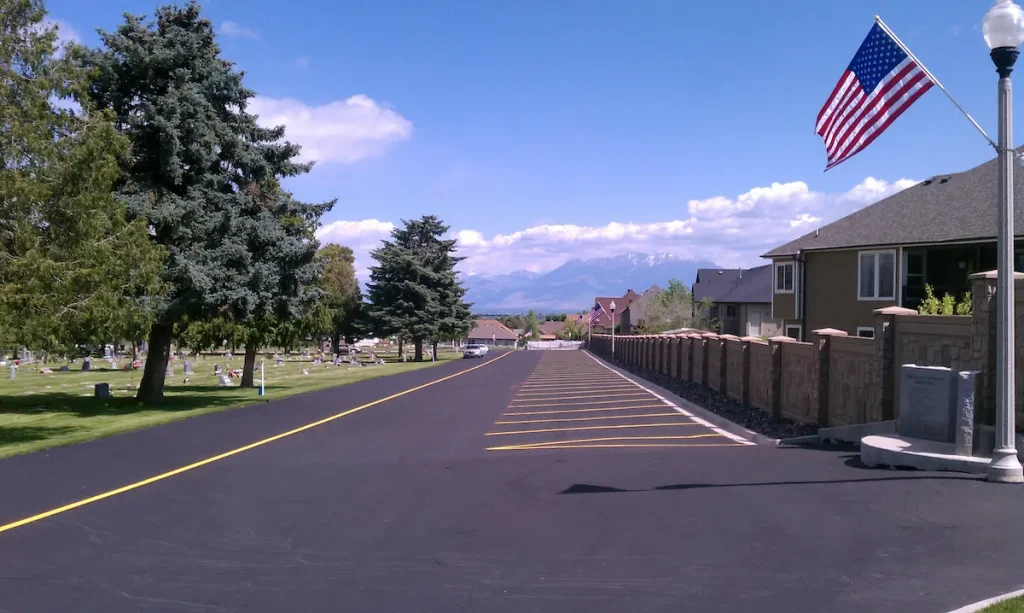 Fresh parking lot striping at a Utah commercial property with newly painted pavement markings