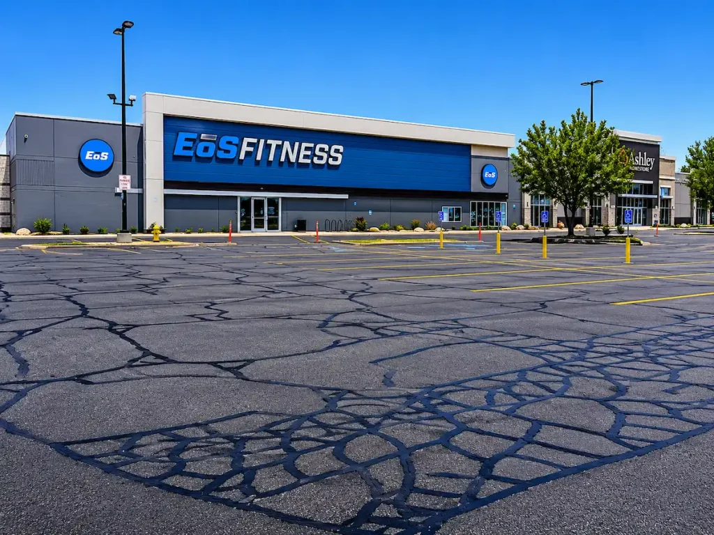 Commercial parking lot in Utah with professional crack sealing completed to prevent water intrusion and extend pavement life.