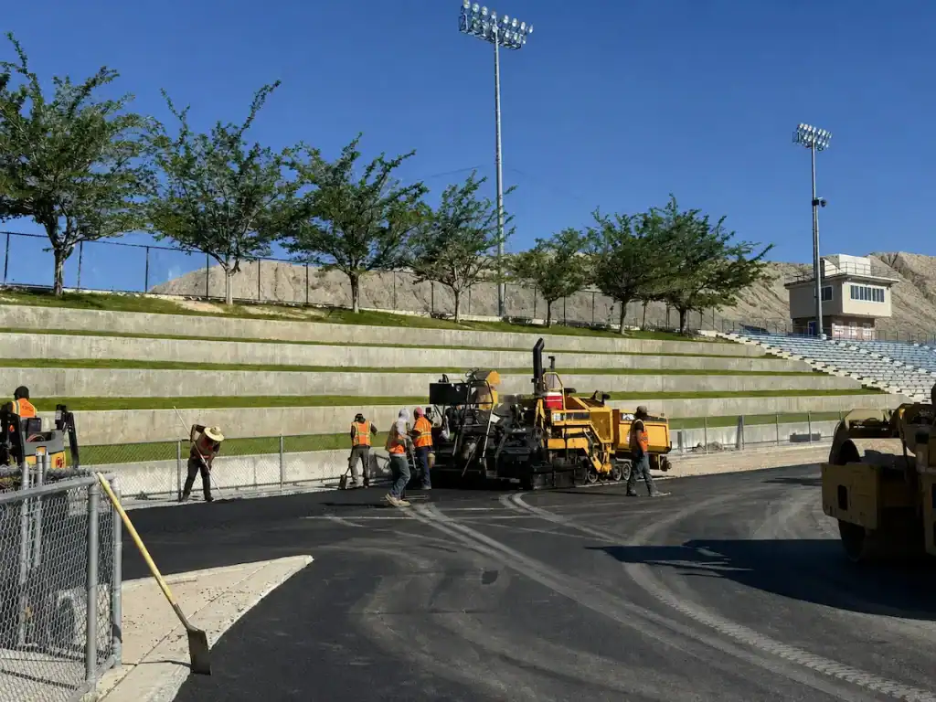 Eckles Paving crew installing asphalt on the Carbon High School track in Price, Utah.