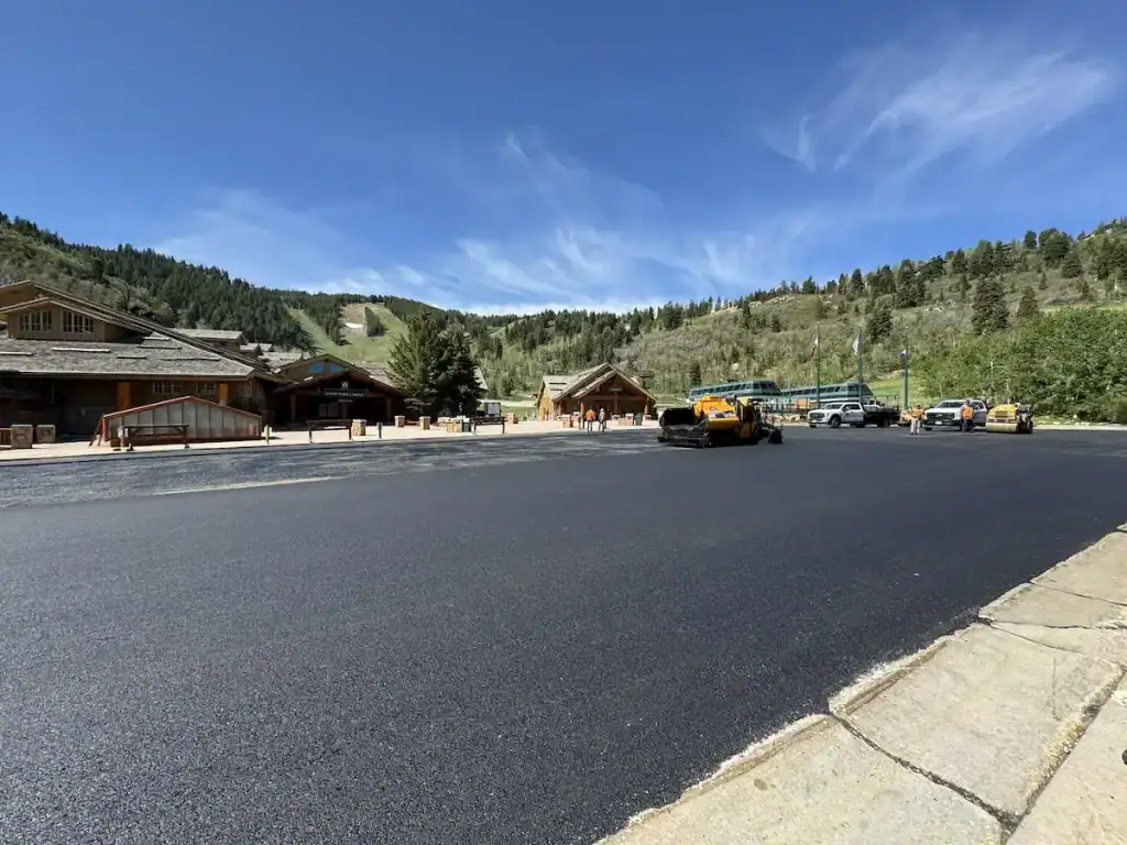 Eckles Paving crew installing asphalt at Deer Valley Resort in Park City, Utah.