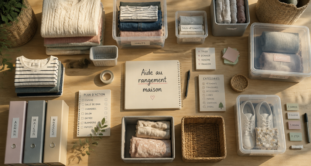 aide rangement maison table objets triés