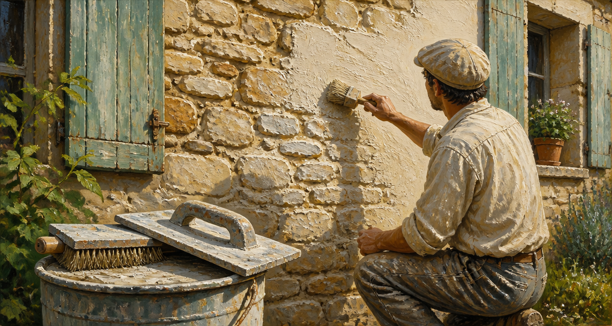 artisan applique enduit pierre vue façade