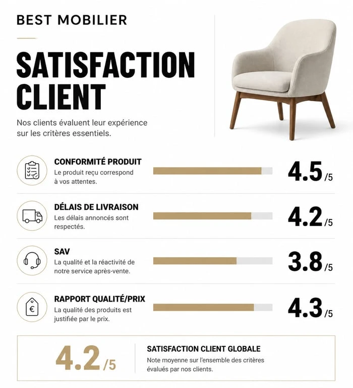 Infographie des avis clients et notes de satisfaction pour Best Mobilier