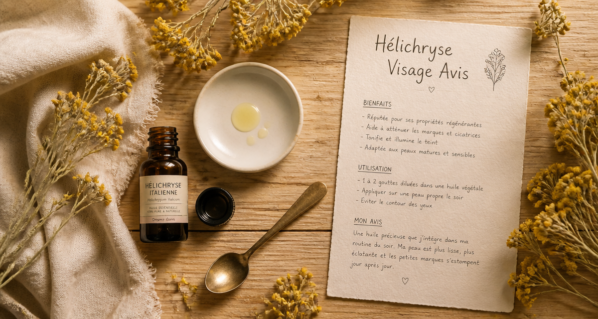 huile essentielle hélichryse visage avis flacon fleurs