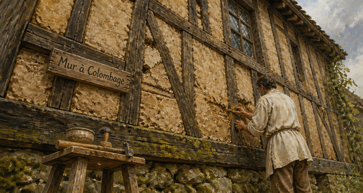 mur colombage ancien en rénovation artisan