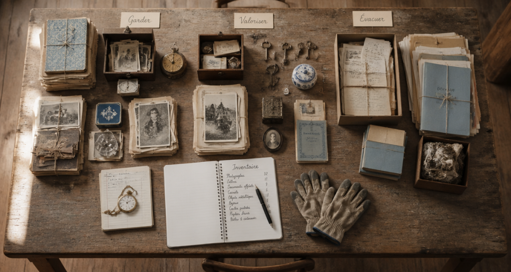 Vue de table organisée pour vidage maison