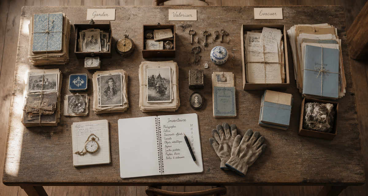 Vue de table organisée pour vidage maison