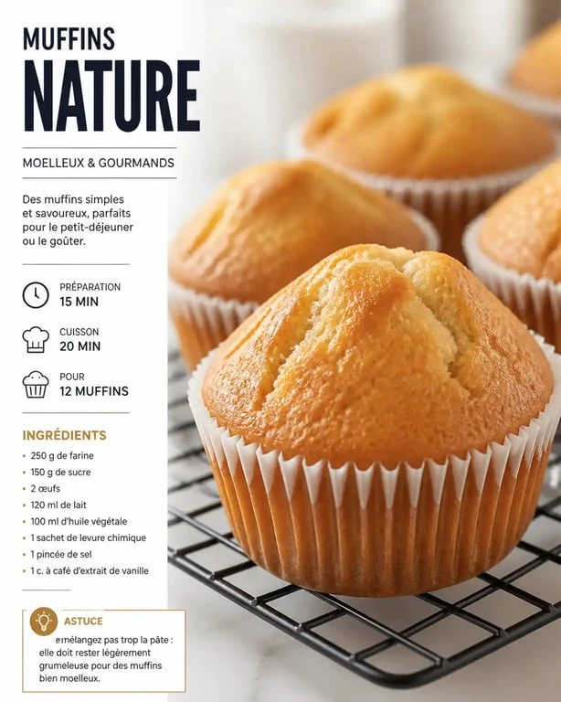 Recette pour muffins nature moelleux et dorés