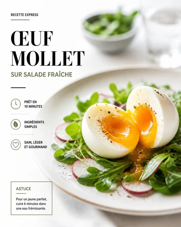 Oeuf mollet avec jaune coulant, parfait pour une recette d'oeuf mollet temps de cuisson