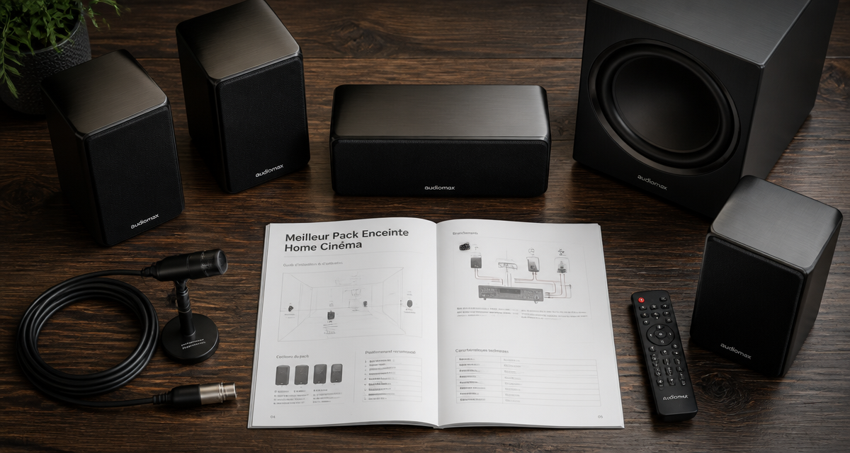 meilleur pack enceinte home cinéma table bois sombre