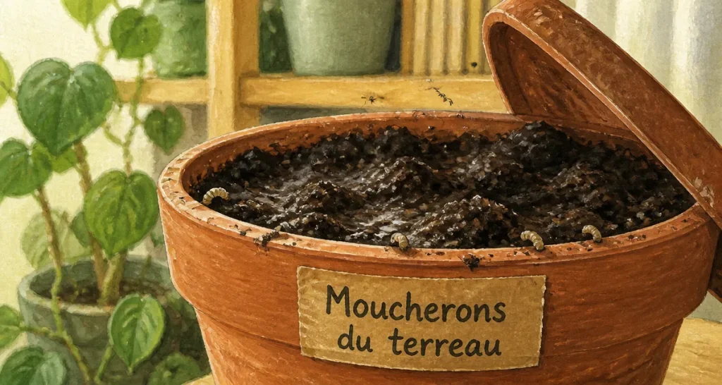 Moucherons dans les plantes : larves dans le terreau humide
