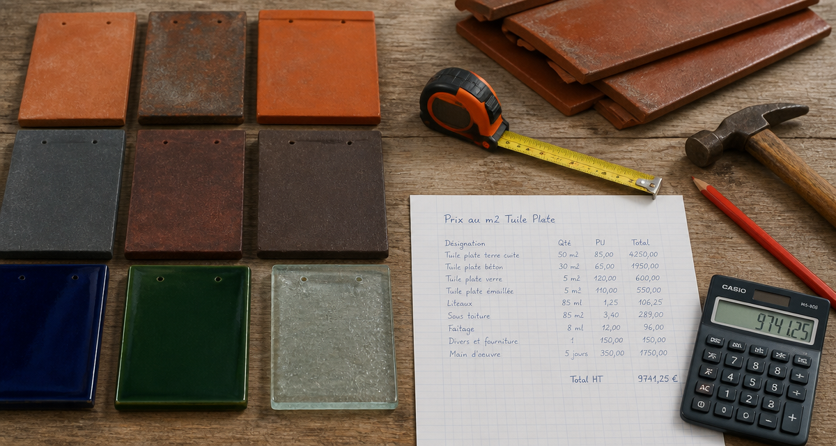 prix au m2 tuile plate échantillons outils devis