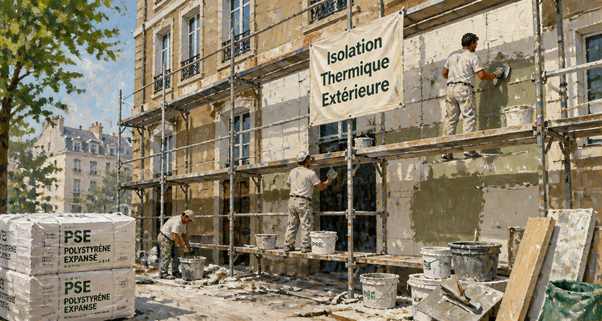 Ravalement ITE façade immeuble en travaux