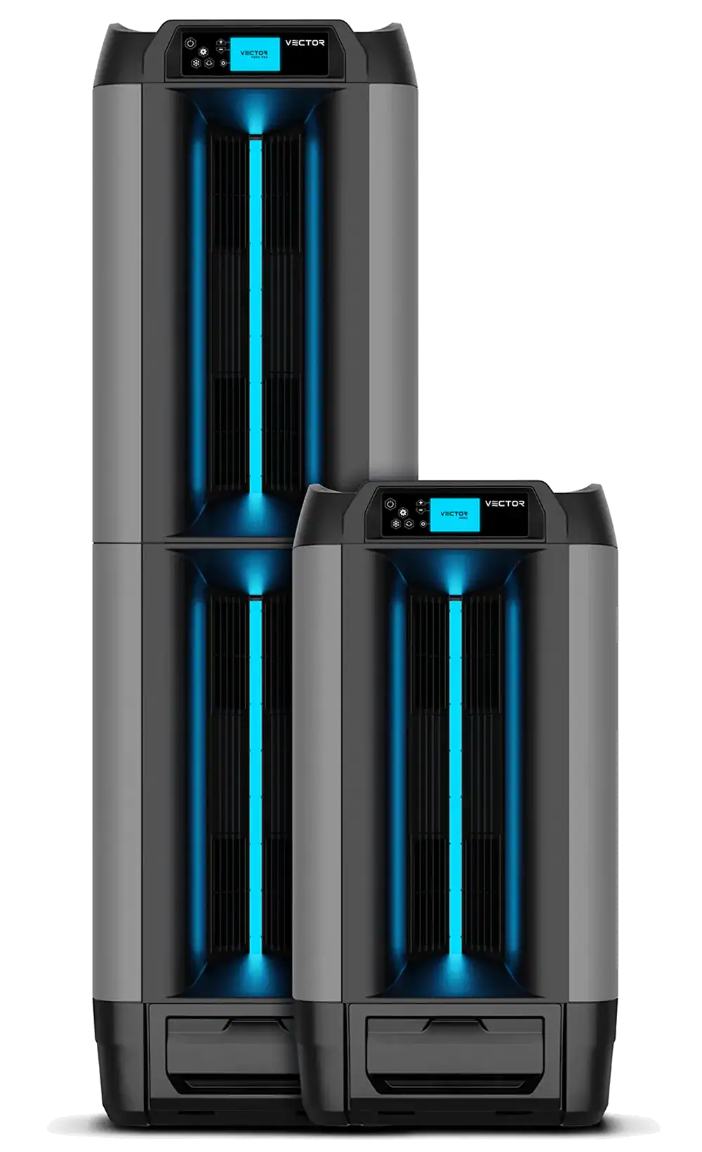 Front view of Aero and Aero Pro evaporative coolers side by side