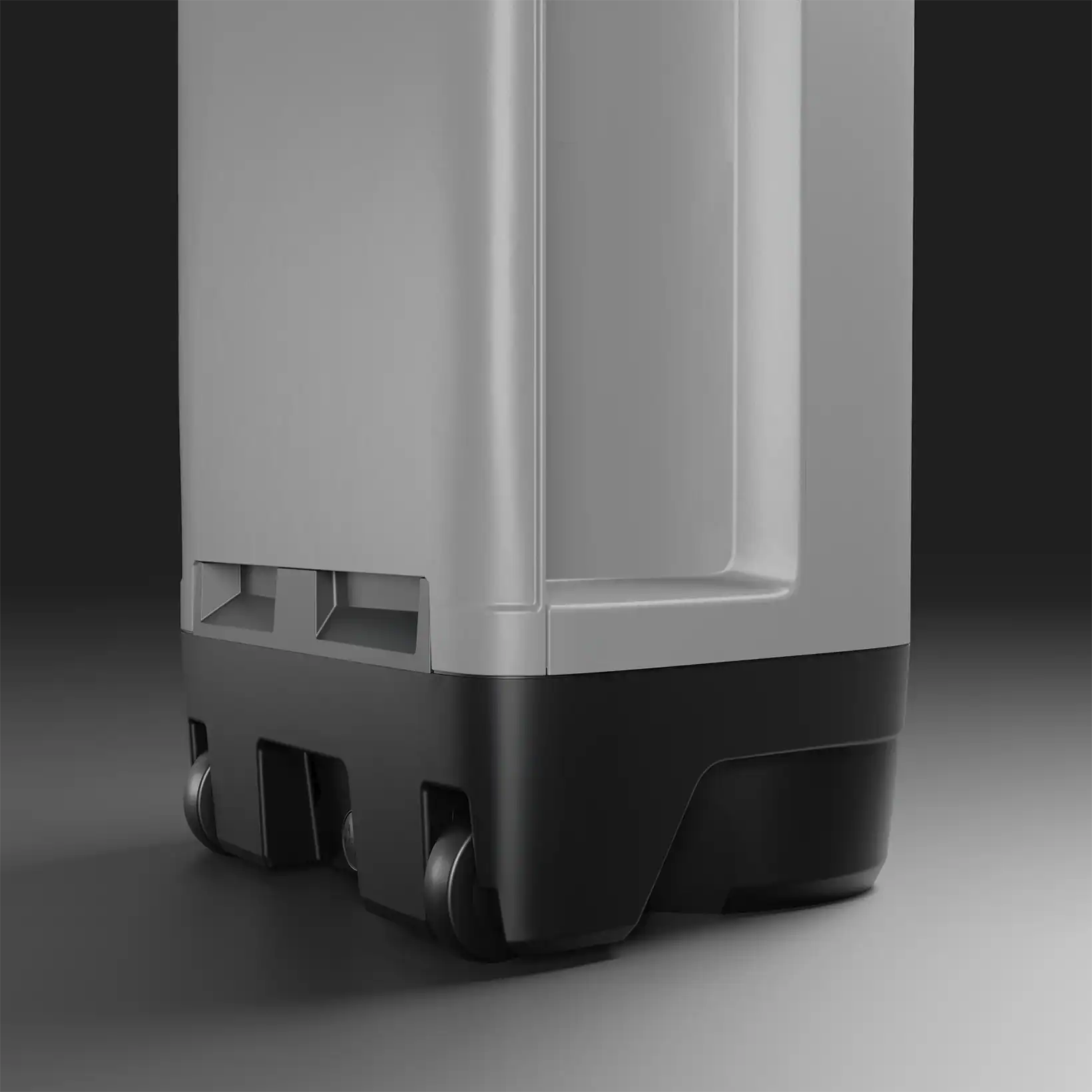 Close-up of the Aero evaporative cooler’s base and wheels.