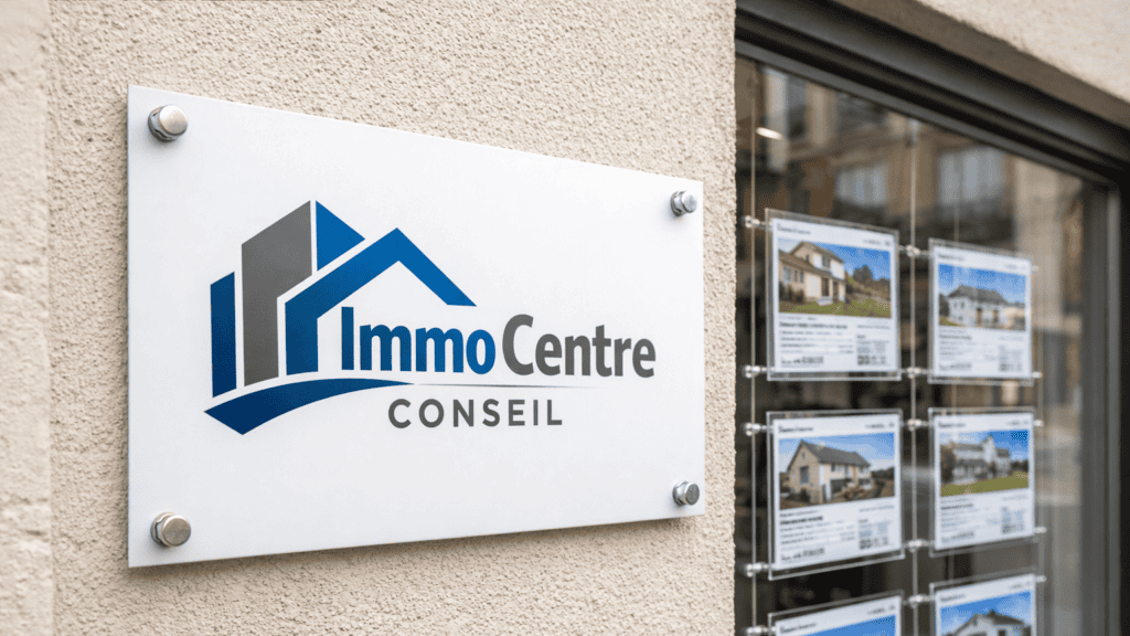 Enseigne agence immobilière ImmoCentre Conseil en façade