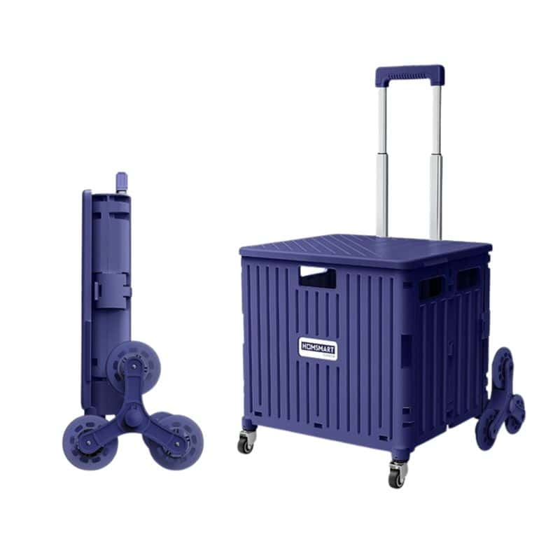 purple wheeled boxes with stair climbing caters